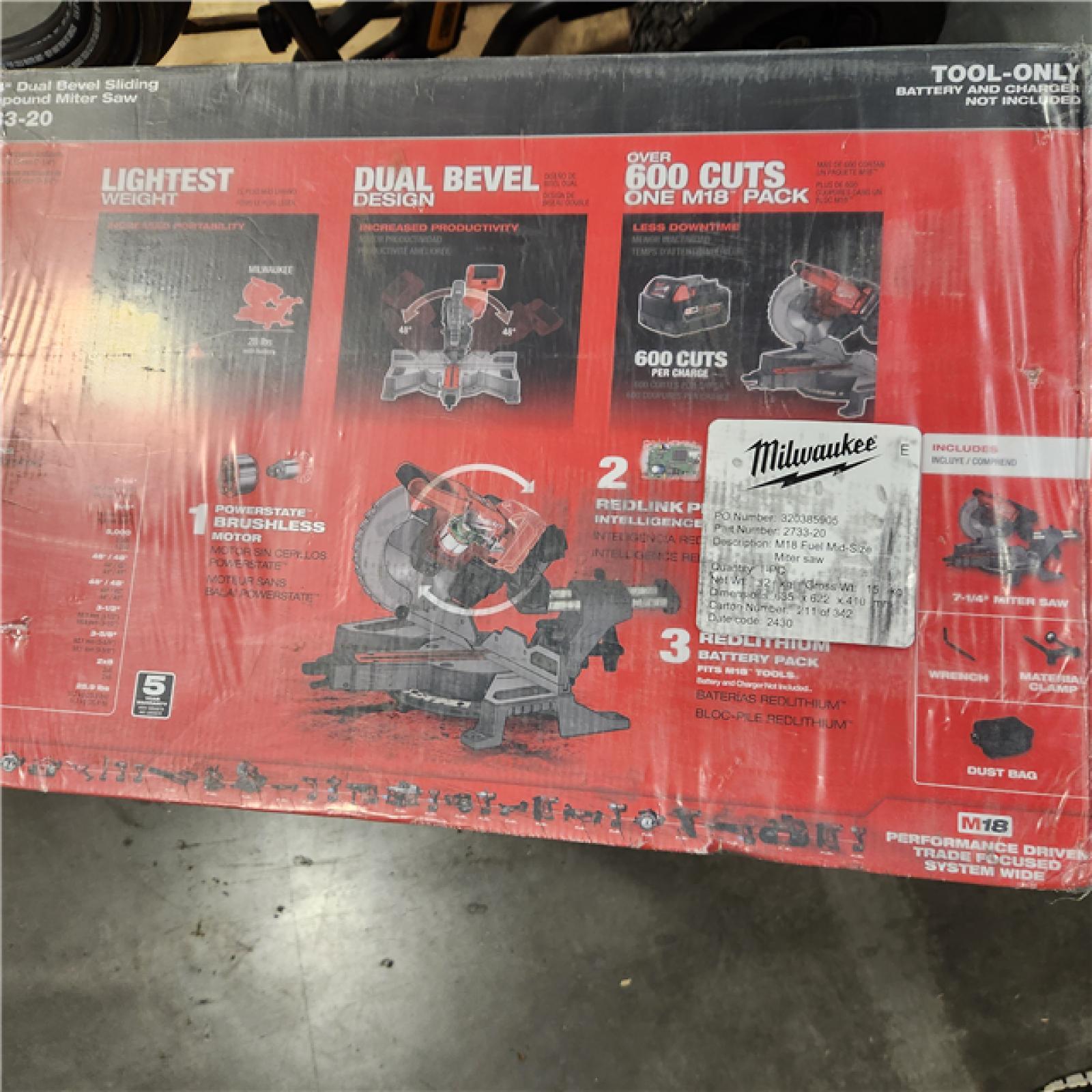 NEW- Milwaukee M18 FUEL 7-1/4 in. Cordless Brushless Dual-Bevel Sliding Compound Miter Saw Tool Only