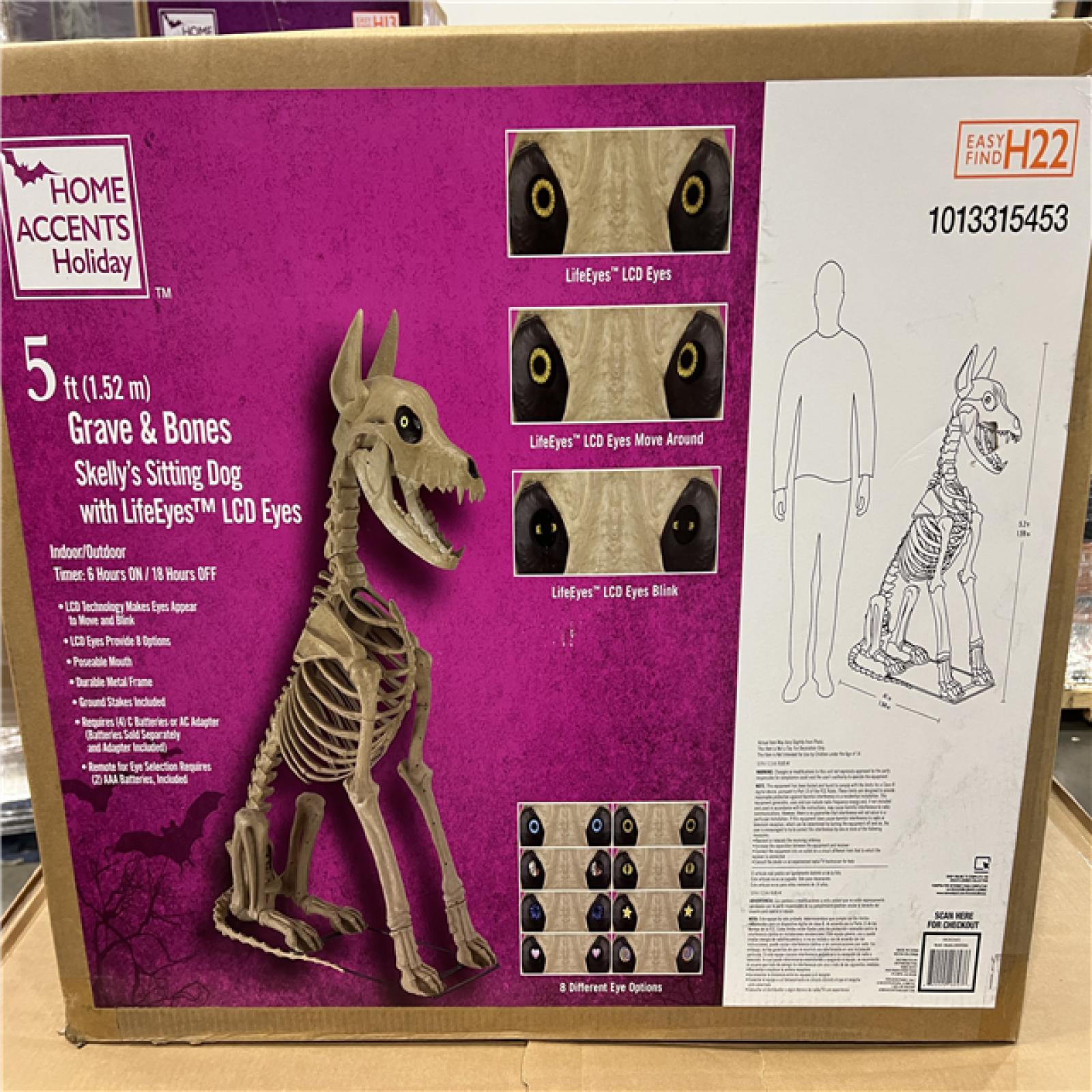 DALLAS LOCATION-  AS-IS Home Accents Holiday 5 ft. Grave & Bones Skelly's Sitting Dog with LifeEyes™ LCD Eyes H22