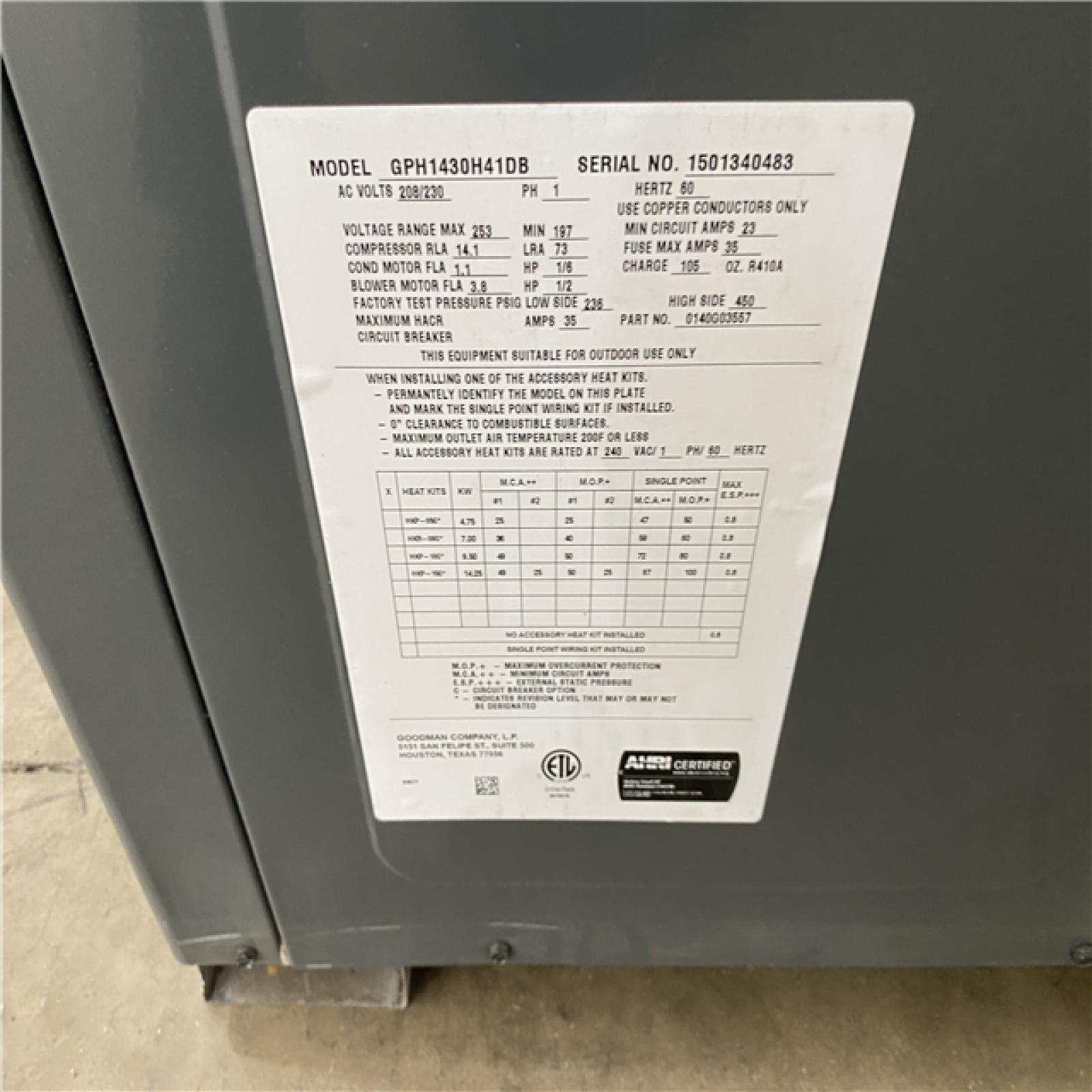 Houston Location AS IS - Goodman 3 Ton 15.2 SEER2 2 Heat Pump Package Unit