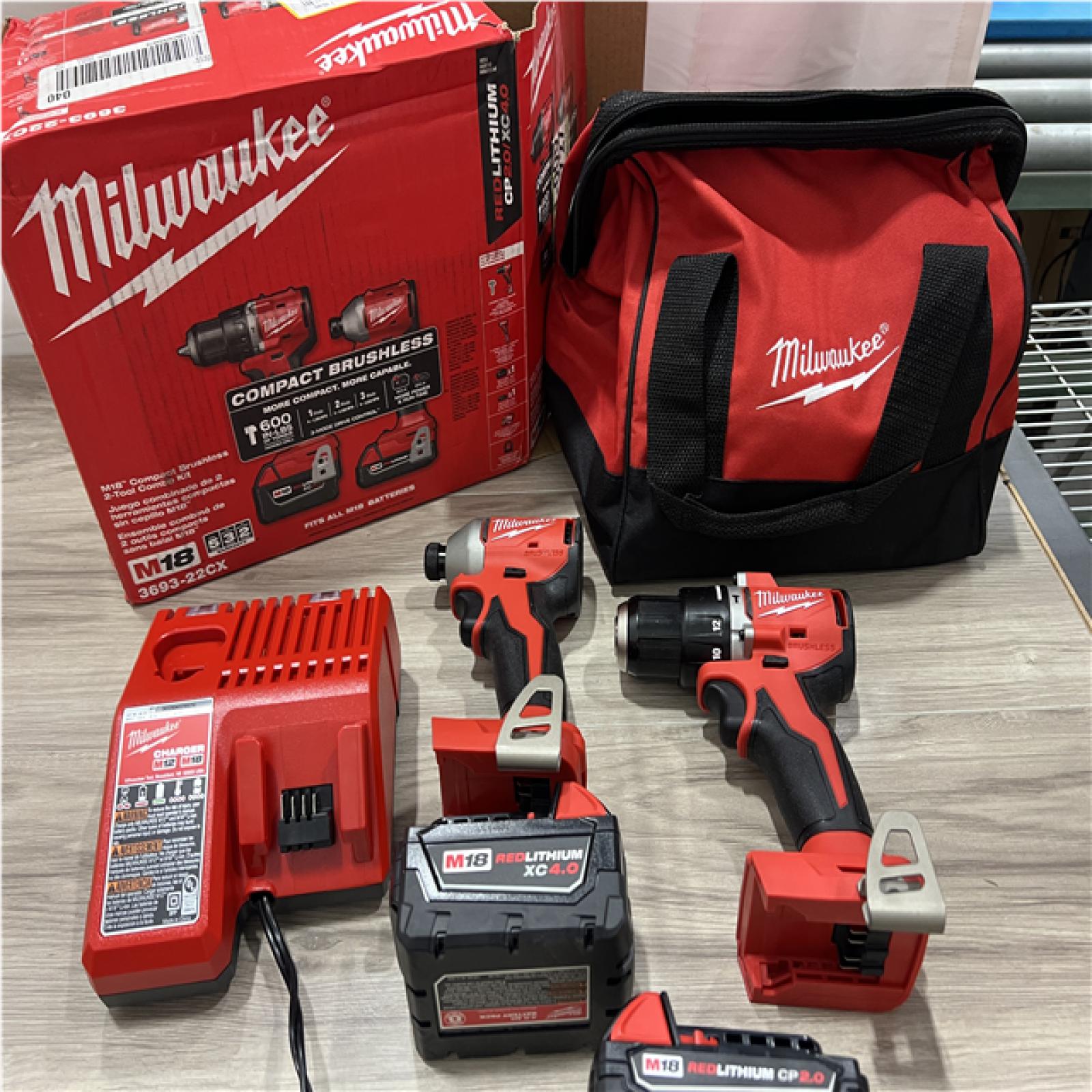 AS-IS Milwaukee 18-Volt Lithium-Ion Brushless Cordless Compact Hammer Drill/Impact Combo Kit