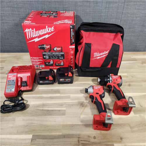 HOUSTON LOCATION - AS-IS (APPEARS LIKE NEW) M18 18-Volt Lithium-Ion Brushless Cordless Compact Hammer Drill/Impact Combo Kit (2-Tool) with (2) Batteries, Bag