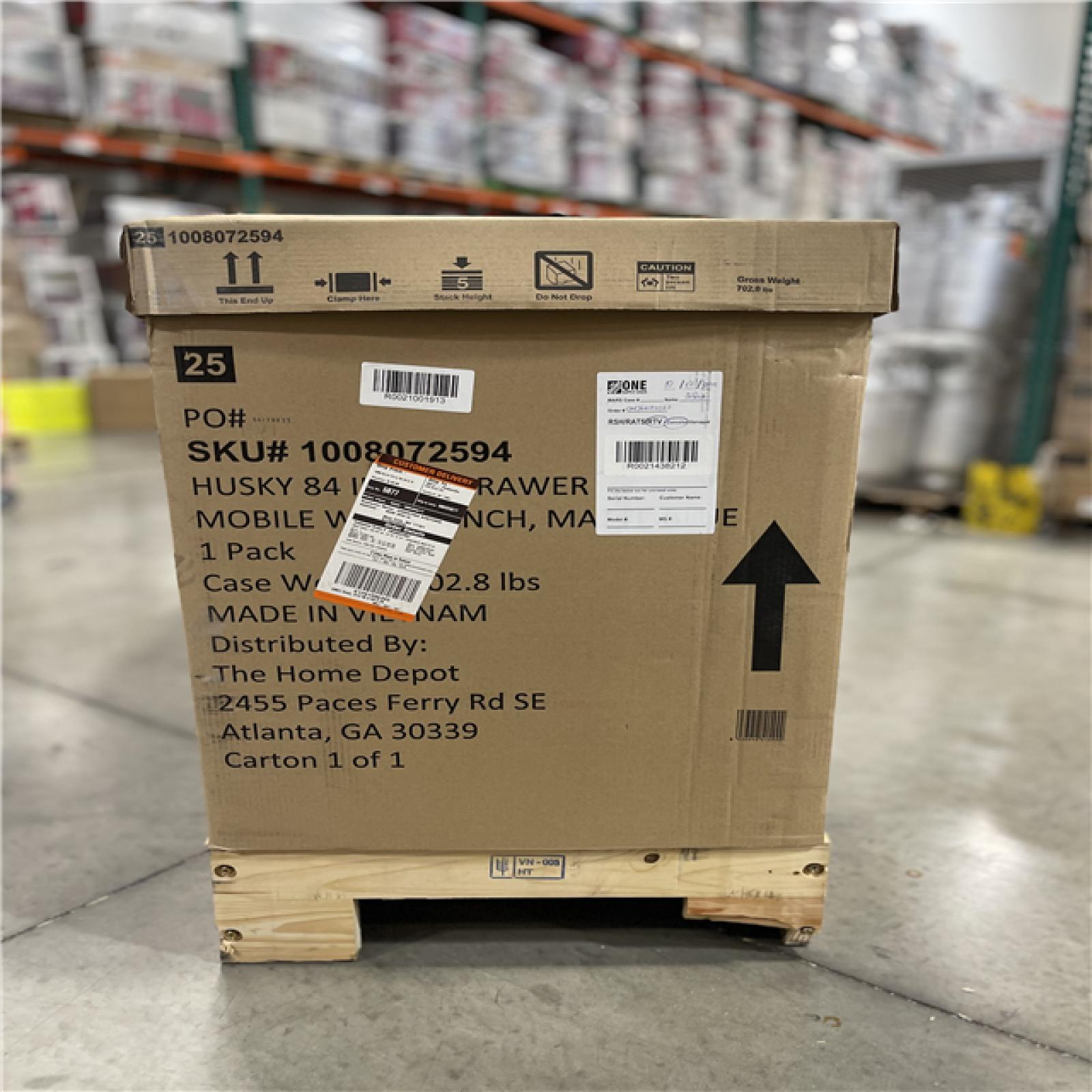 DALLAS LOCATION - Husky Tool Storage Heavy Duty 84 in. W x 24 in. D Matte Blue Mobile Workbench Cabinet