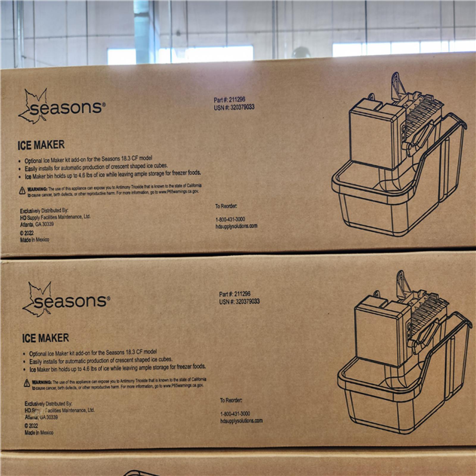 Phoenix Location Pallet of NEW Seasons® Ice Maker For 18.3 Cubic Feet Refrigerator(112 Total Units)