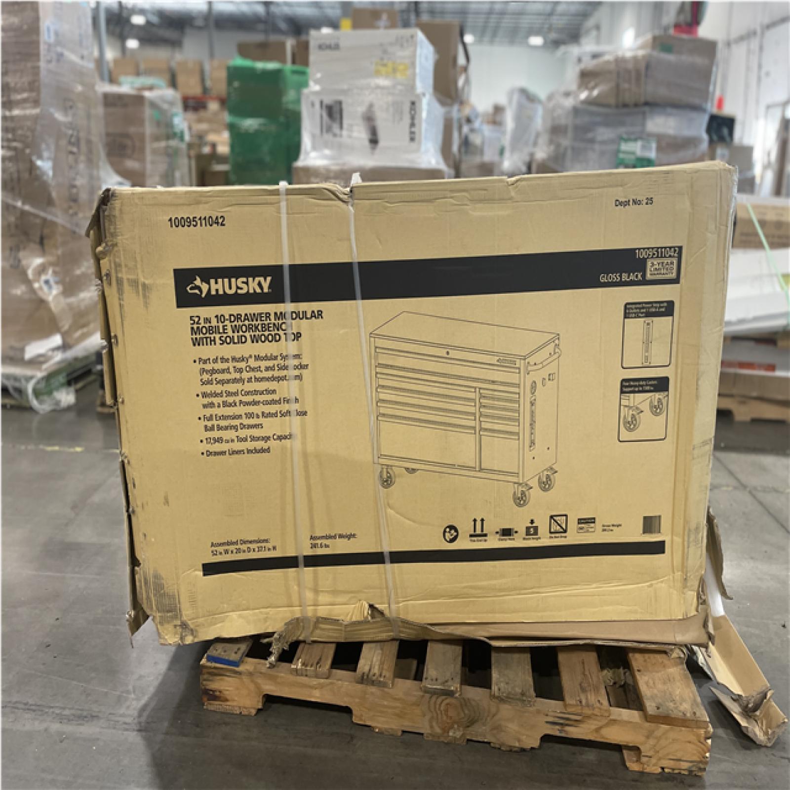 DALLAS LOCATION- AS-IS HUSKY Standard-Duty 52 in. W 10-Drawer Mobile Workbench with Solid Top