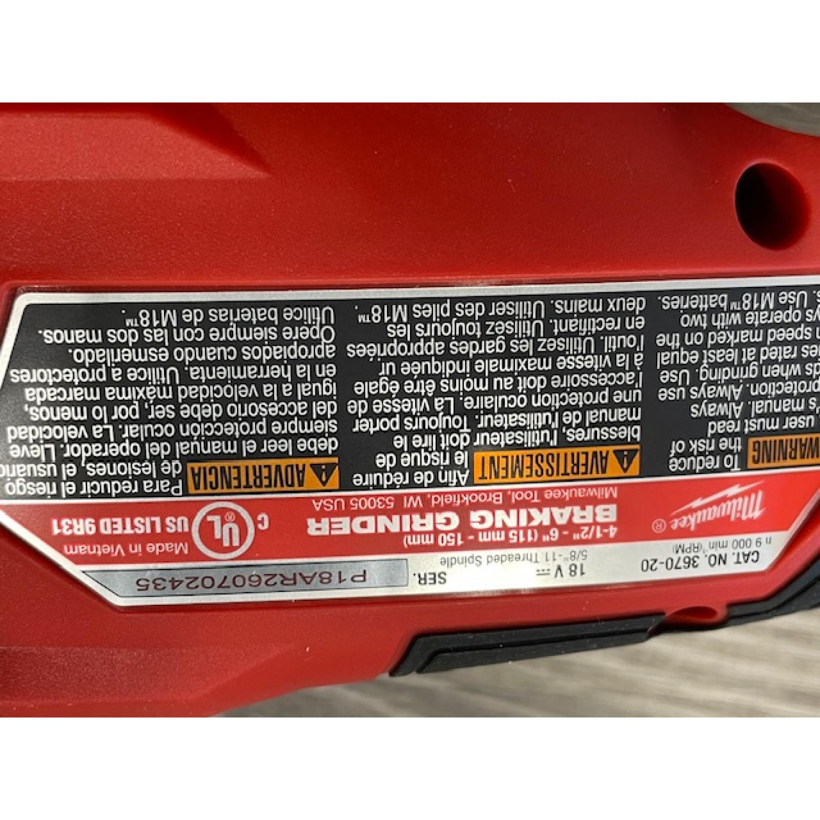AS-IS Milwaukee FUEL 18-Volt Lithium-Ion Brushless Cordless 4-1/2 in./6 in. Braking Grinder with Paddle Switch (Tool-Only)