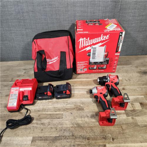 HOUSTON LOCATION - AS-IS Milwaukee M18 18V Lithium-Ion Brushless Cordless Compact Drill/Impact Combo Kit (2-Tool) W/(2) 2.0 Ah Batteries  Charger & Bag