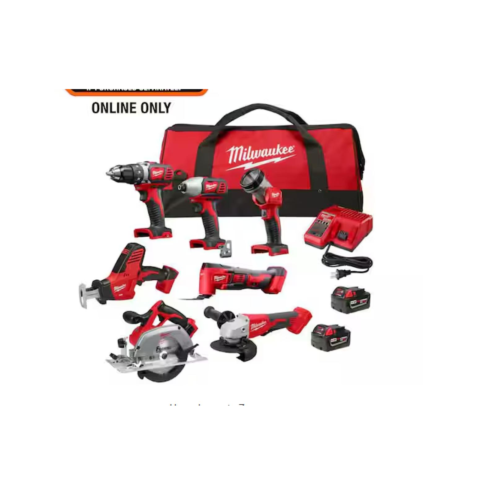 NEW! - Milwaukee M18 18-Volt Lithium-Ion Cordless Combo Kit 7-Tool with 2-Batteries  Charger and Tool Bag