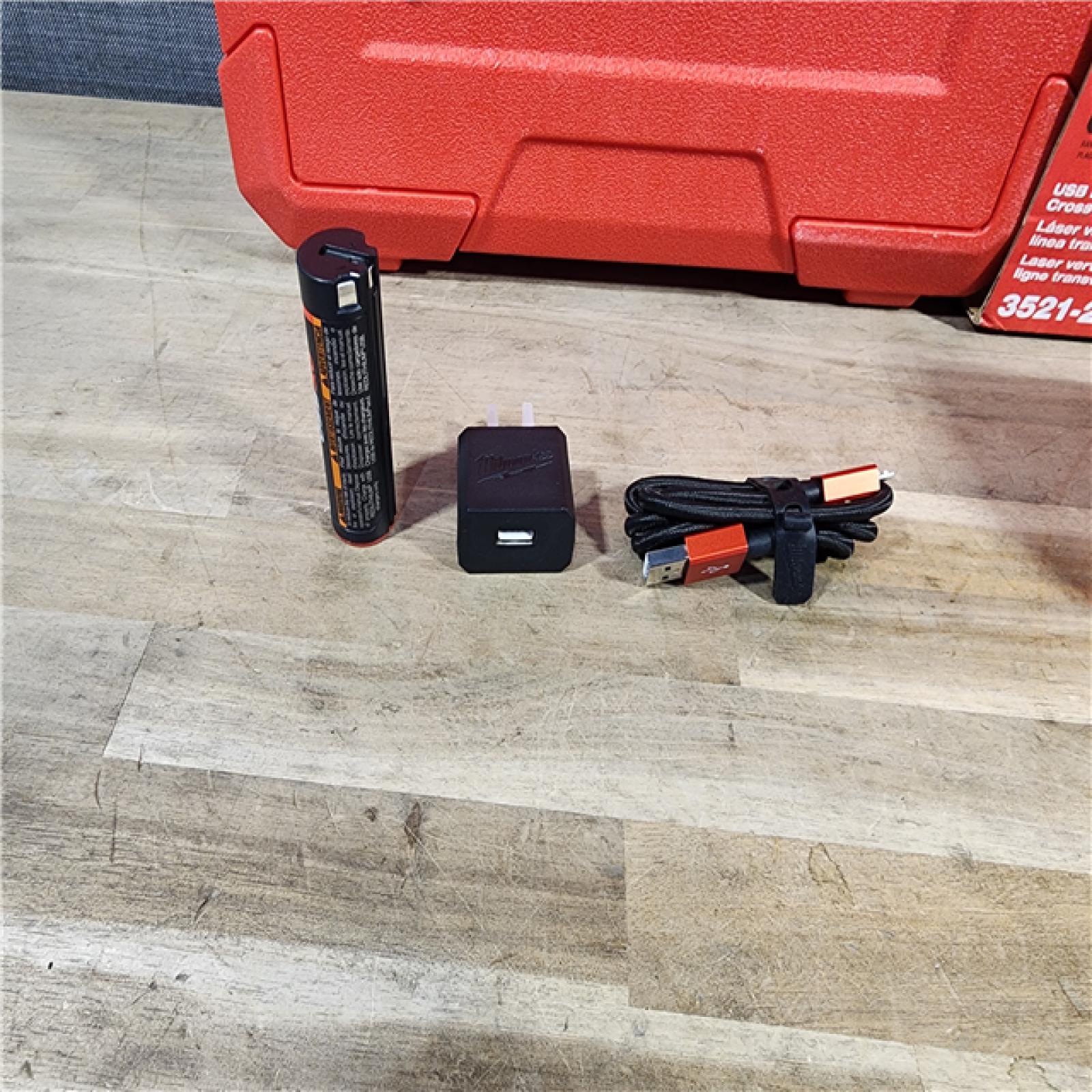 HOUSTON LOCATION - AS-IS MILWAUKEE 100 Ft. REDLITHIUM Lithium-Ion USB Green Rechargeable Cross Line Laser Level with Charger