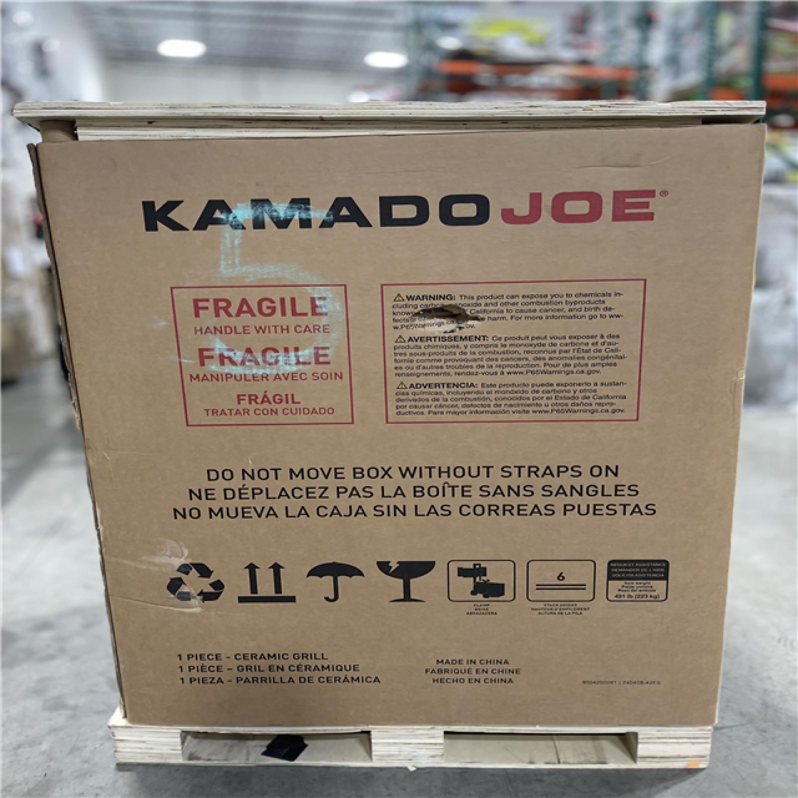 DALLAS LOCATION -AS-IS Kamado Joe Big Joe III 24 in. Charcoal Grill in Red with Cart  Side Shelves  Grate Gripper  and Ash Tool