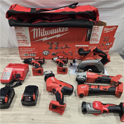 AS-IS Milwaukee M18 18-Volt Lithium-Ion Cordless Combo Kit 7-Tool with 2-Batteries, Charger and Tool Bag