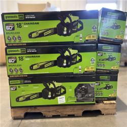 DALLAS LOCATION - Greenworks 18 in. 60V Cordless Chainsaw, Battery and Charger Not Included PALLET -(15 UNITS)