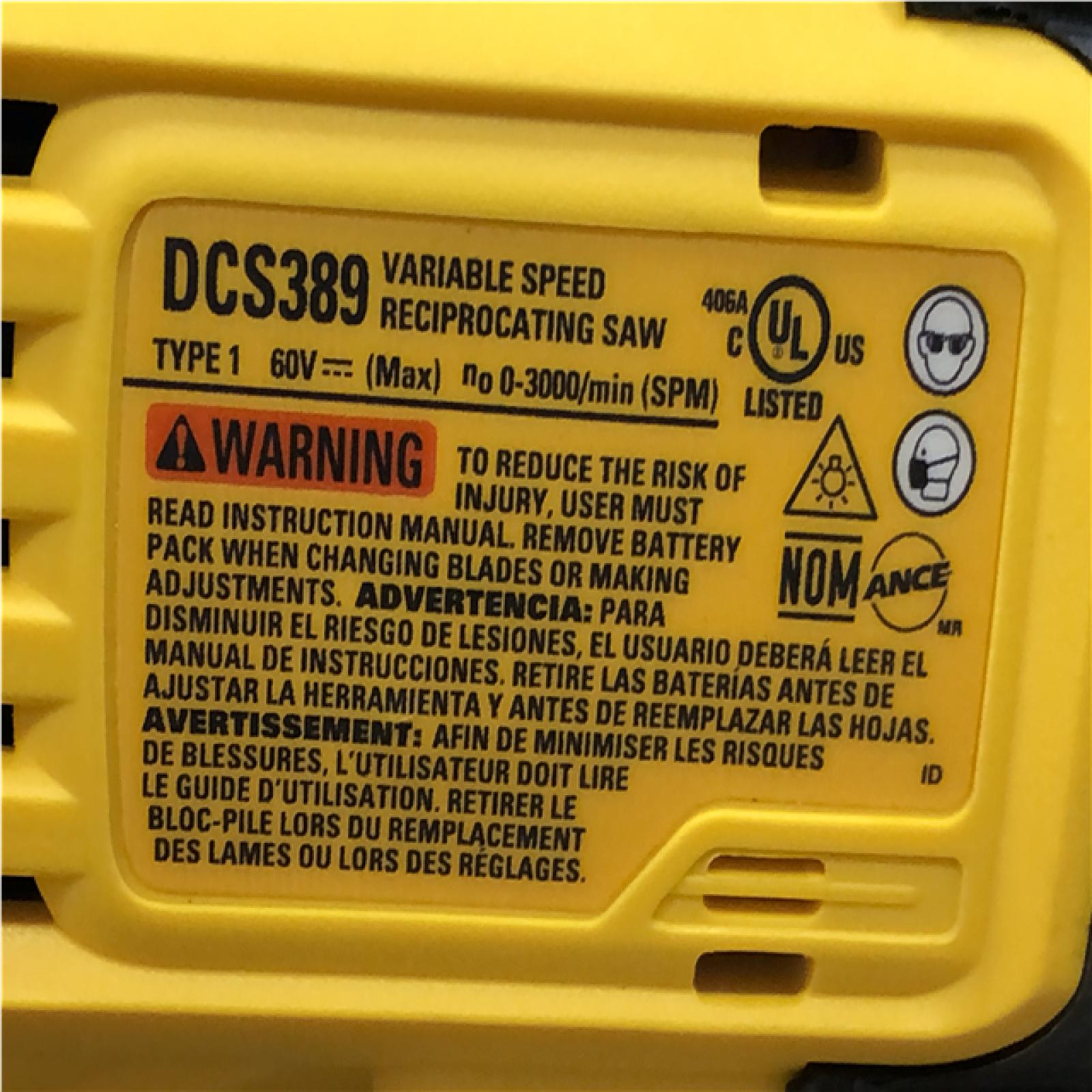 AS-IS DEWALT FLEXVOLT 60V MAX Cordless Brushless Reciprocating Saw (Tool Only)