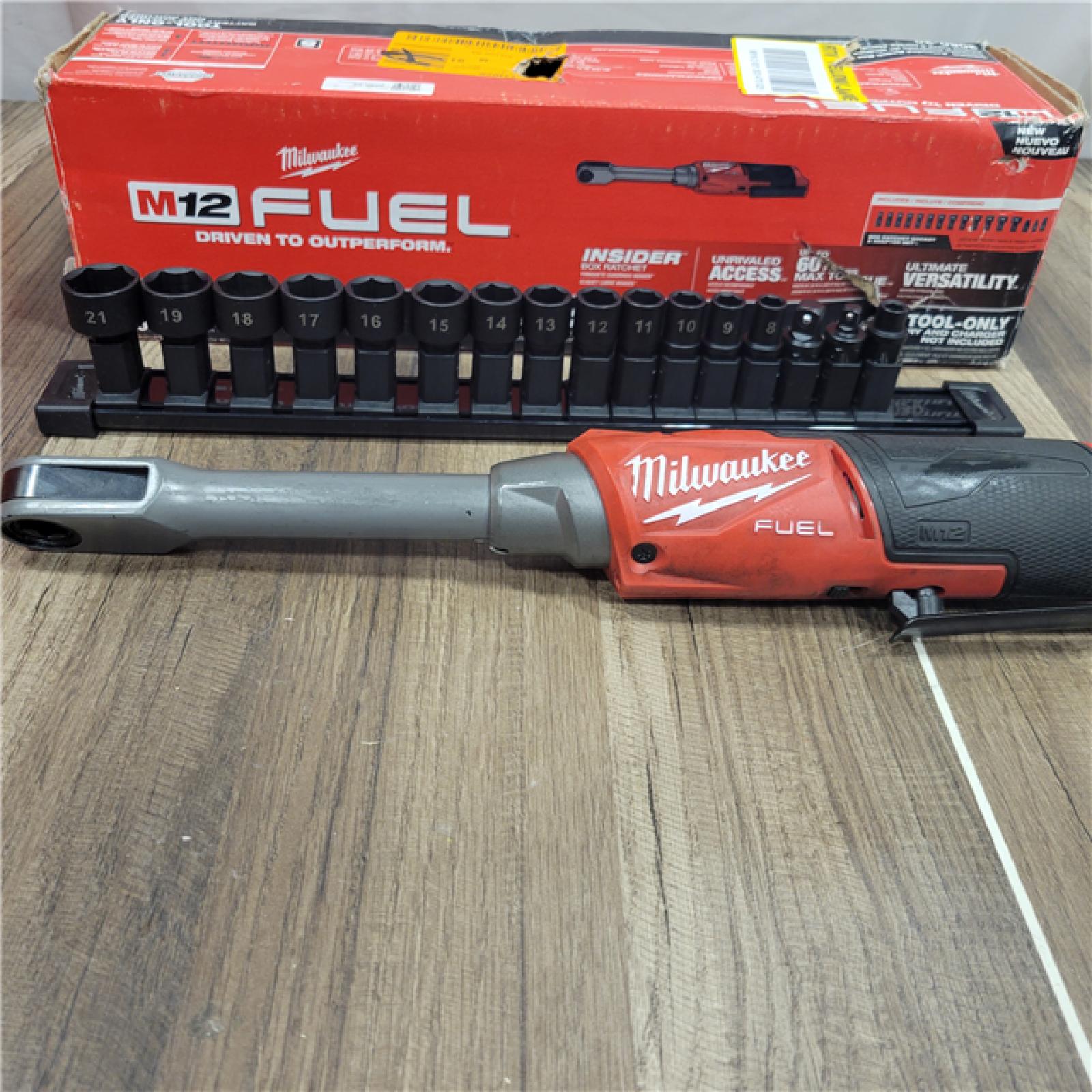 AS-IS M12 FUEL INSIDER 12V Lithium-Ion Brushless Cordless 1/4 in. - 3/8 in. Extended Reach Box Ratchet (Tool-Only)