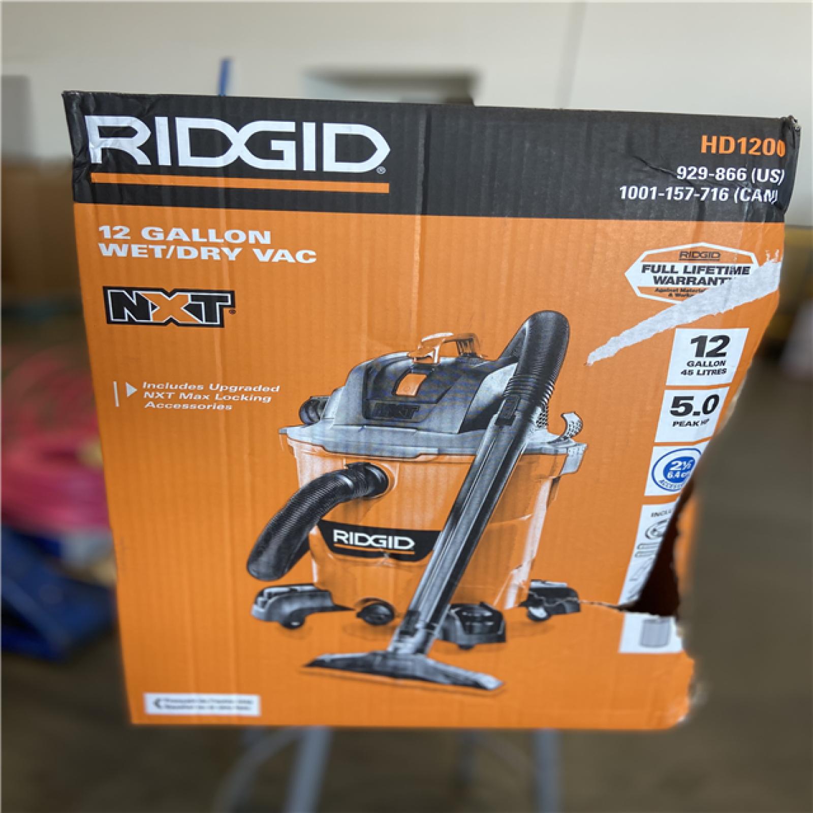 LIKE NEW! -RIDGID 12 Gal. 5.0 Peak HP NXT Shop Vacuum Wet Dry Vac with General Debris Filter