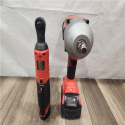 AS-IS- Milwaukee M12/M18 12/18V Lithium-Ion Cordless 3/8 in. Ratchet and 1/2 in. High Torque Impact Wrench with Friction Ring Combo Kit