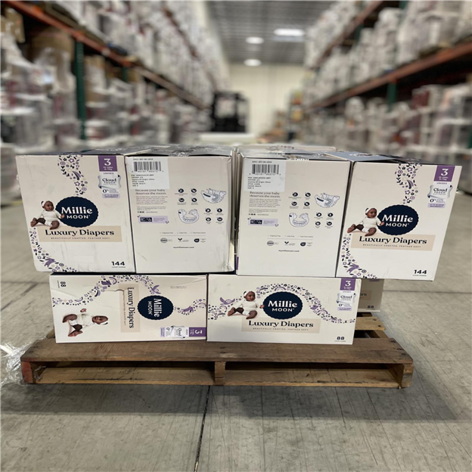 DALLAS LOCATION- Millie Moon Luxury Disposable Diapers - Size 3 PALLET-(20 CASES)
