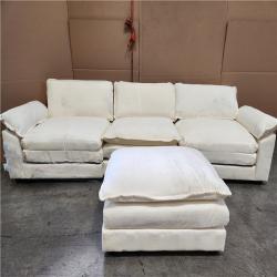 Phoenix Location AS-IS LACOO 118 in. Chenille Flared Arm L-Shaped Deluxe Pillow-Styled Modular Sectional Sofa in off White with Ottoman (Complete)