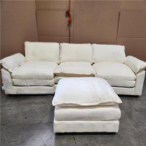 Phoenix Location AS-IS LACOO 118 in. Chenille Flared Arm L-Shaped Deluxe Pillow-Styled Modular Sectional Sofa in off White with Ottoman (Complete)