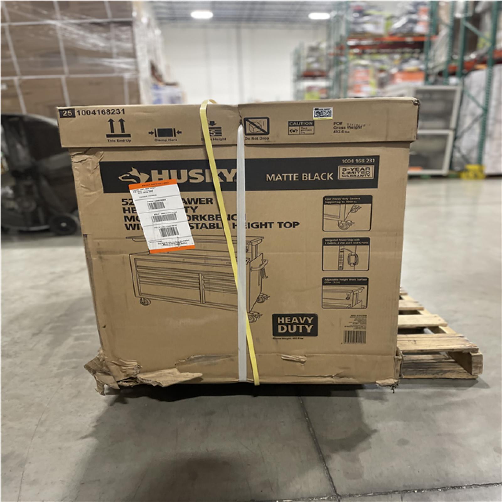 DALLAS LOCATION- AS-IS HUSKY 52 in. W x 25 in. D Heavy Duty 9-Drawer Mobile Workbench Cabinet with Adjustable-Height Hardwood Top in Matte Black
