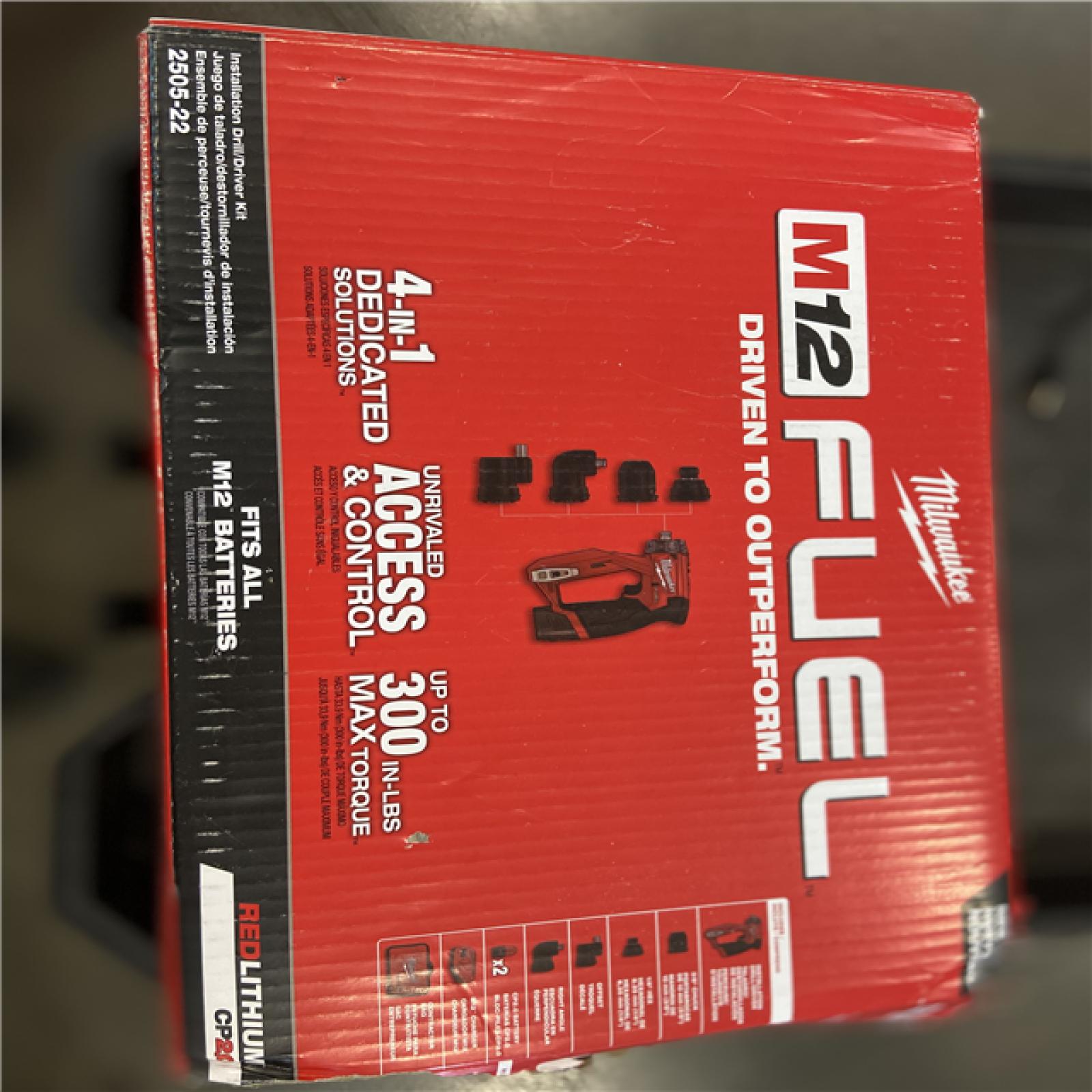 AS-IS Milwaukee M12 FUEL 12V Lithium-Ion Brushless Cordless 4-in-1 Installation 3/8 in. Drill Driver Kit with 4-Tool Heads
