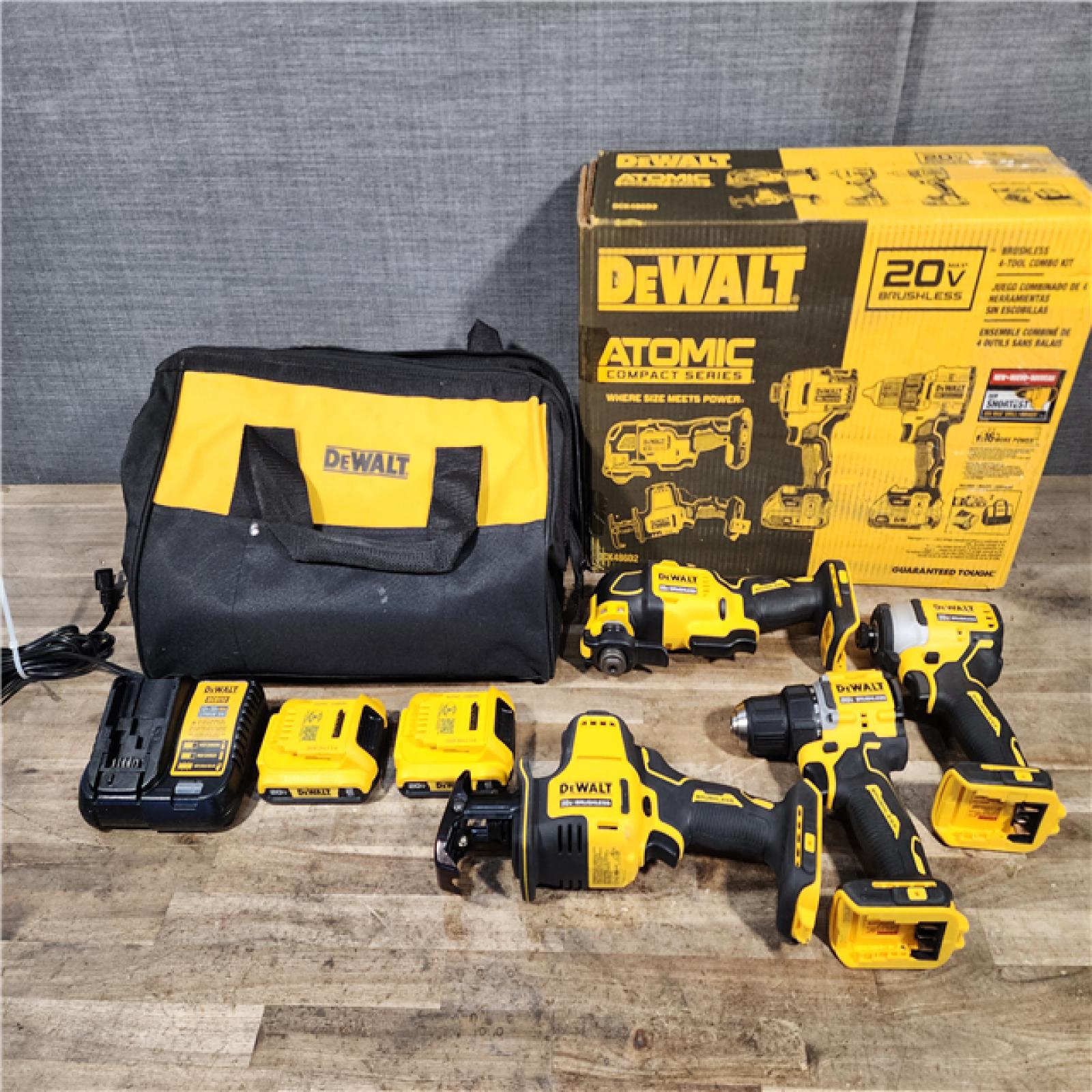 HOUSTON LOCATION - AS-IS DEWALT ATOMIC 20-Volt Lithium-Ion Cordless Brushless Combo Kit (4-Tool)