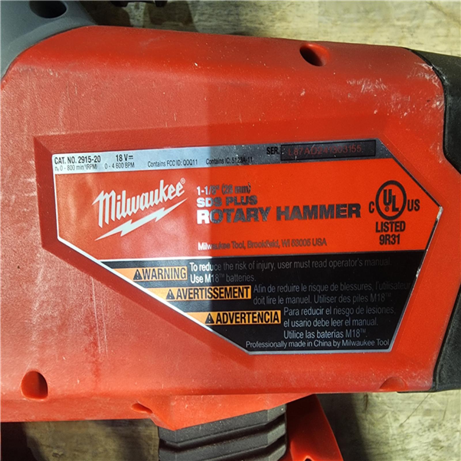 HOUSTON LOCATION - AS-IS Milwaukee 2915-20 M18 FUEL 18-Volt Lithium-Ion Brushless Cordless SDS-Plus 1-1/8 in. Rotary Hammer Drill (Tool-Only)
