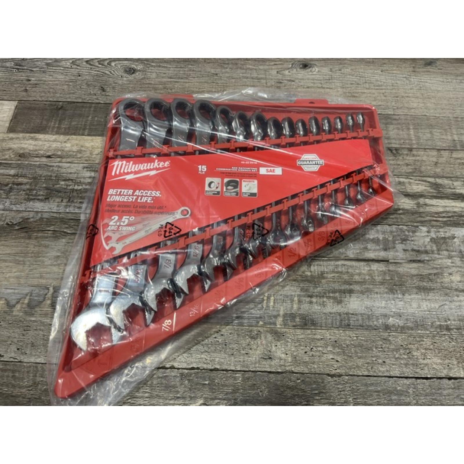 NEW - Milwaukee SAE Ratcheting Combination Wrench Set (15-Piece)