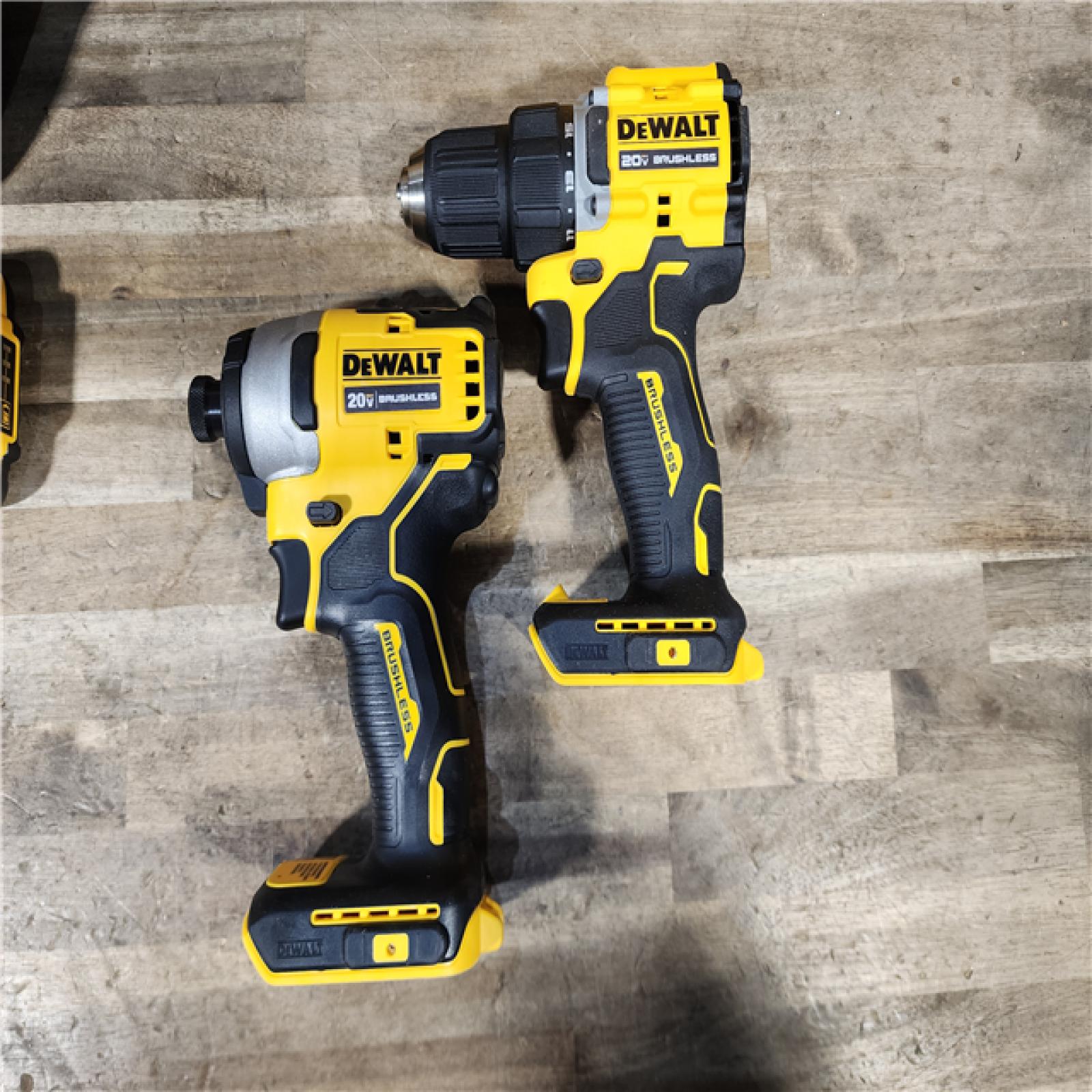 HOUSTON LOCATION - AS-IS Dewalt DCK225D2 20V MAX ATOMIC Brushless Compact Lithium-Ion 1/2 in. Cordless Drill Driver and 1/4 in. Impact Driver Combo Kit with 2 Batteries 2 Ah