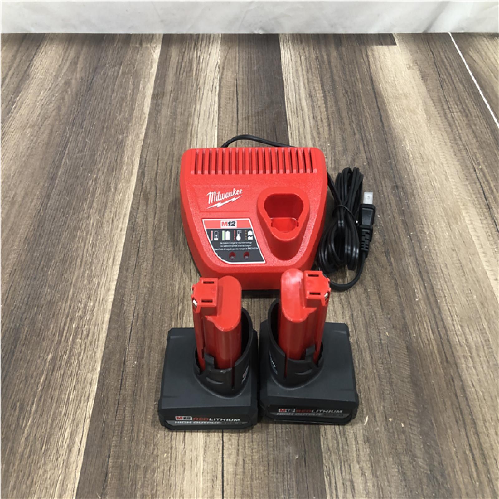 AS-IS Milwaukee 12V Lithium-Ion XC High Output 5.0 Ah Battery Pack (2-Pack) Starter Kit with Charger