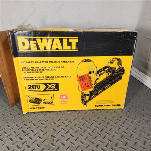 Houston Location - AS-IS Dewalt - DCN692M1 - Cordless Framing Nailer, Voltage 20.0 Li-Ion, Battery Included, Fastener Range 2 to 3-1/2 - Appears IN LIKE NEW Condition