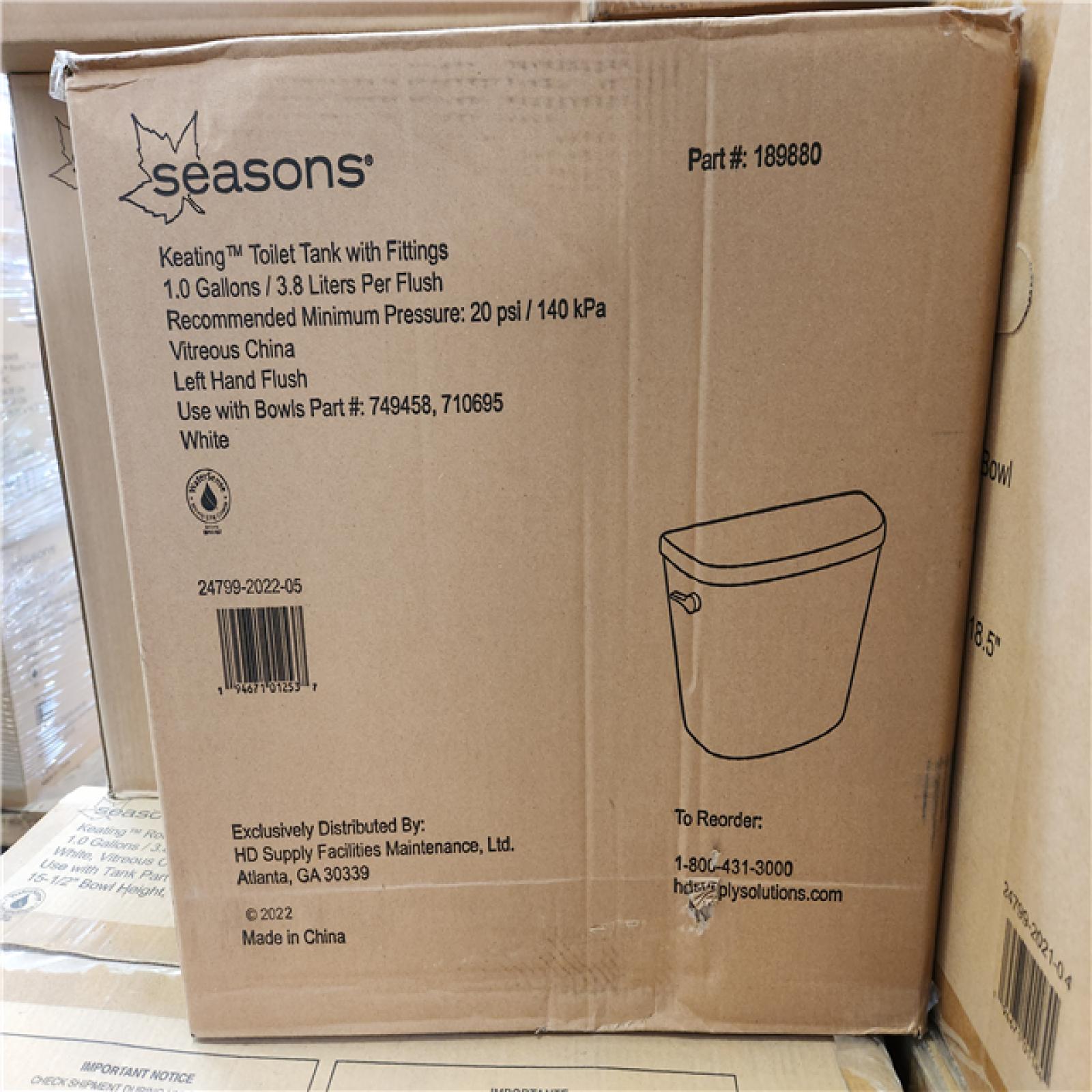 Phoenix Location NEW Seasons Keating Round Toilet Bowl With Tank 1.0 Gallons/ 3.8 Liters a Flush Pallet (11 Toilets)