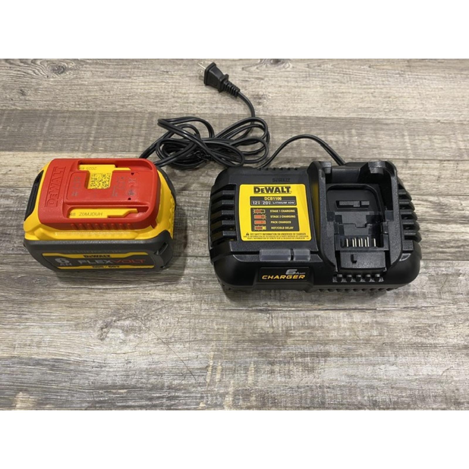 AS-IS DEWALT FLEXVOLT 20V/60V MAX Lithium-Ion 6.0Ah Battery Pack with 6 Amp Output Charger