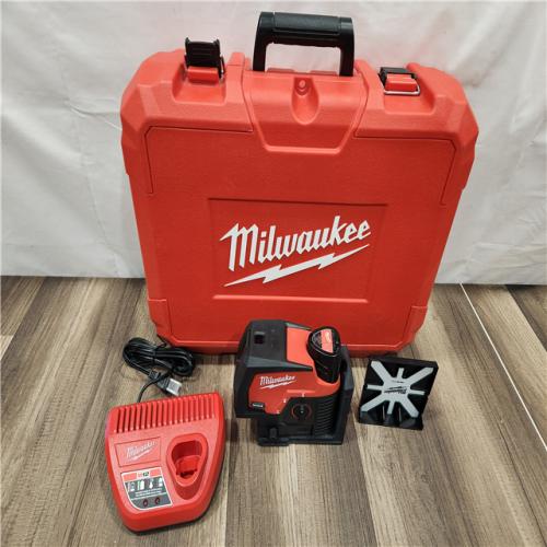 AS-IS- Milwaukee M12 12-Volt Lithium-Ion Cordless Green 125 Ft. Cross Line and Plumb Points Laser Level Kit W/3.0 Ah Battery & Track Clip