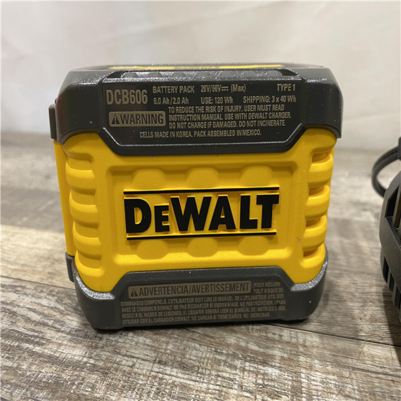 AS-IS DEWALT FLEXVOLT 20V/60V MAX Lithium-Ion 6.0Ah Battery Pack with 6 Amp Output Charger