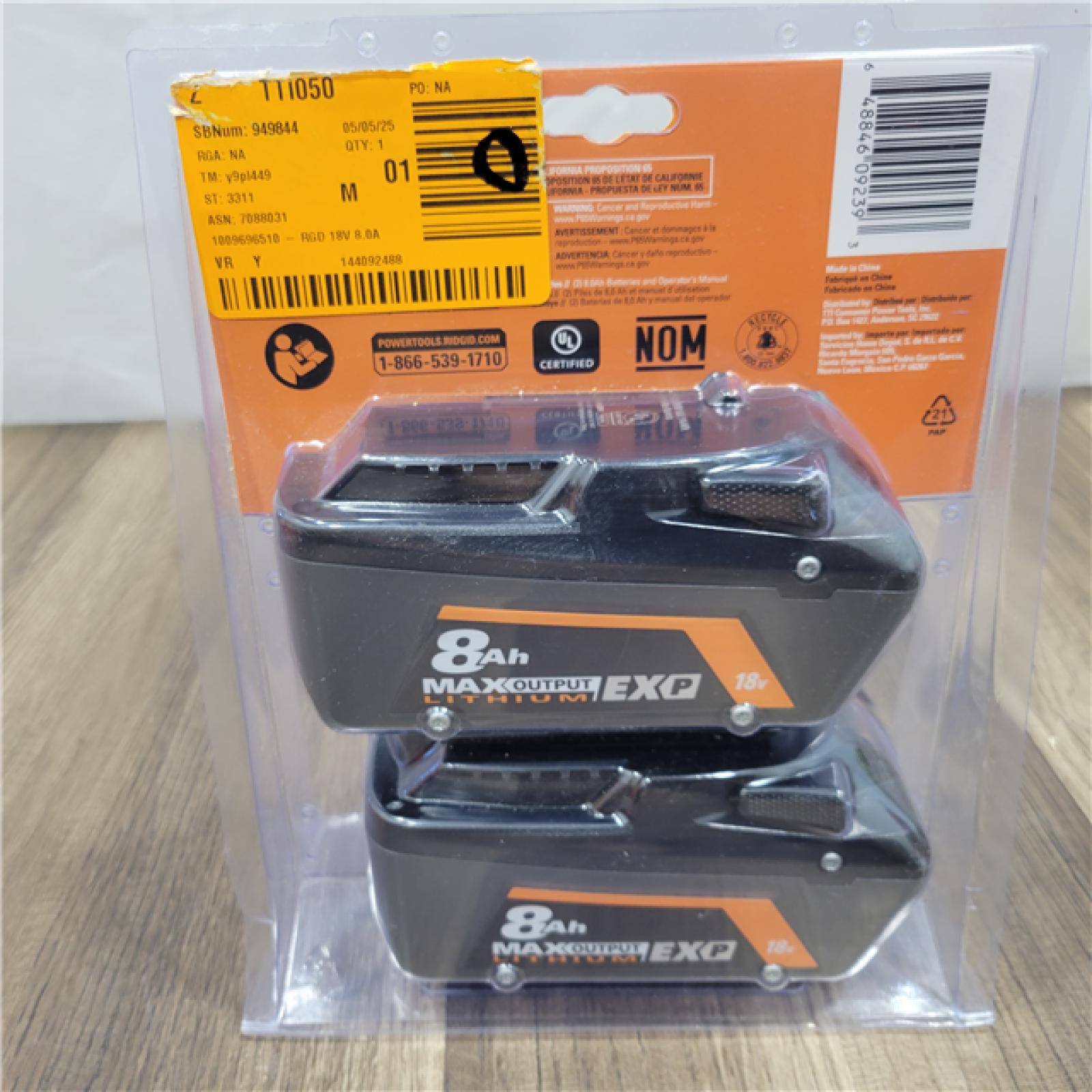 RIDGID NEW!  18V 8.0 Ah Max Output EXP Lithium-Ion Battery (2-Pack)