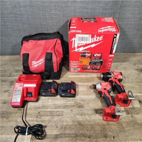 HOUSTON LOCATION - AS-IS Milwaukee M18 18V Lithium-Ion Brushless Cordless Compact Drill/Impact Combo Kit (2-Tool) W/(2) 2.0 Ah Batteries  Charger & Bag