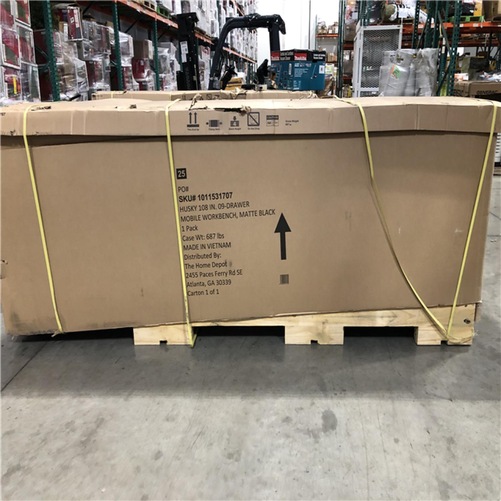 DALLAS LOCATION - Husky 108 in. W x 24 in. D 9-Drawer Heavy-Duty Mobile Workbench with Stainless Steel Top in Matte Black