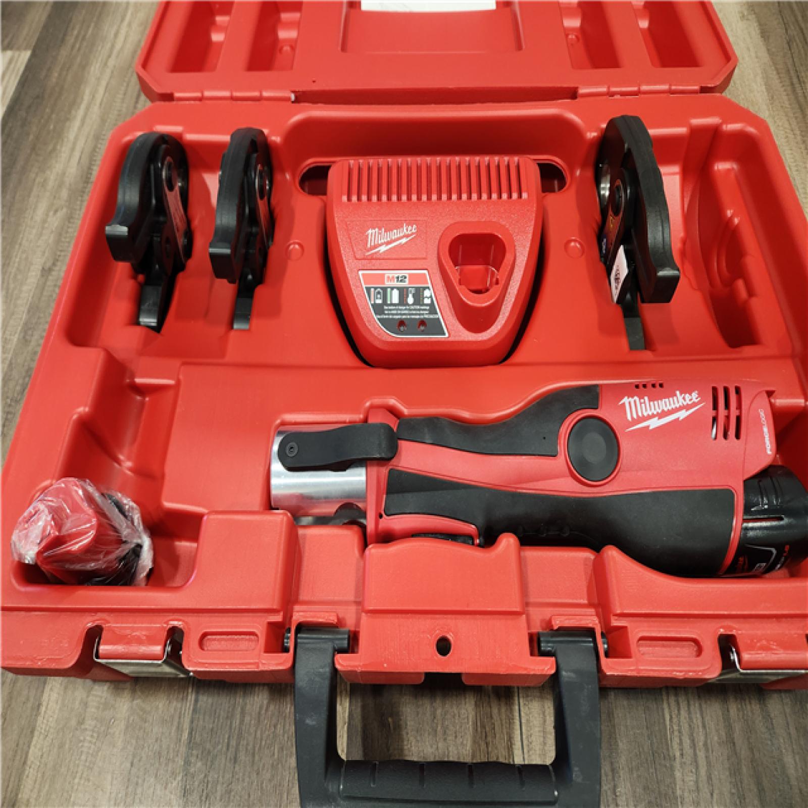 AS-IS Milwaukee M12 12-Volt Lithium-Ion Force Logic Cordless Press Tool Kit (3 Jaws Included) with Two 1.5 Ah Battery and Hard Case