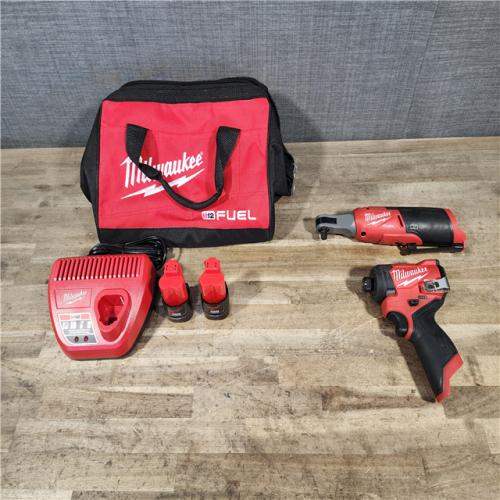 HOUSTON LOCATION - AS-IS Milwaukee FUEL 12V Lithium-Ion Cordless 3/8 in. Ratchet and 1/4 in. Impact Driver Kit