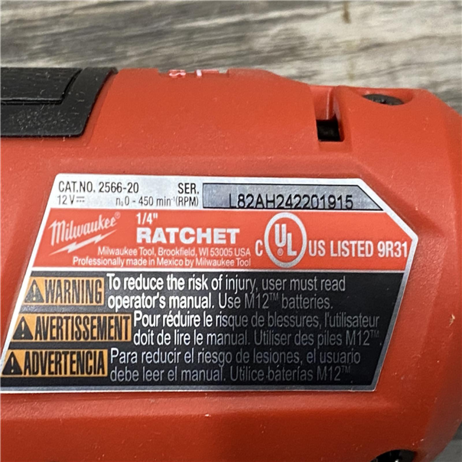 AS-IS Milwaukee FUEL 12V Lithium-Ion Brushless Cordless High Speed 1/4 in. Ratchet (Tool-Only)