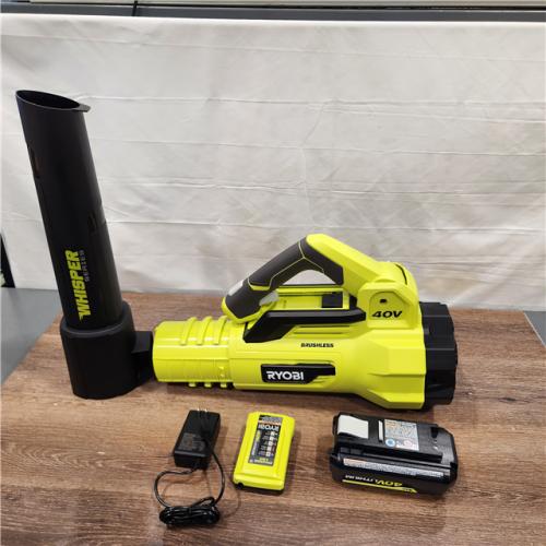 AS IS RYOBI 40V Brushless 125 MPH 550 CFM Cordless Battery Whisper Series Jet Fan Blower with 4.0 Ah Battery and Charger