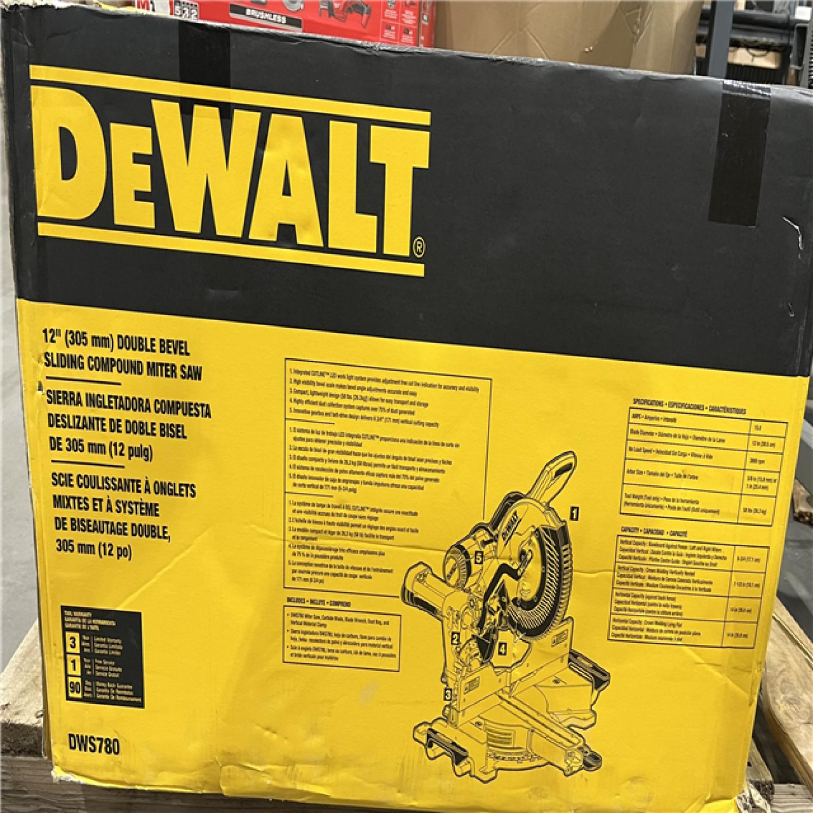 AS-IS DEWALT 15 Amp Corded 12 in. Double Bevel Sliding Compound Miter Saw with XPS Technology, Blade Wrench and Material Clamp
