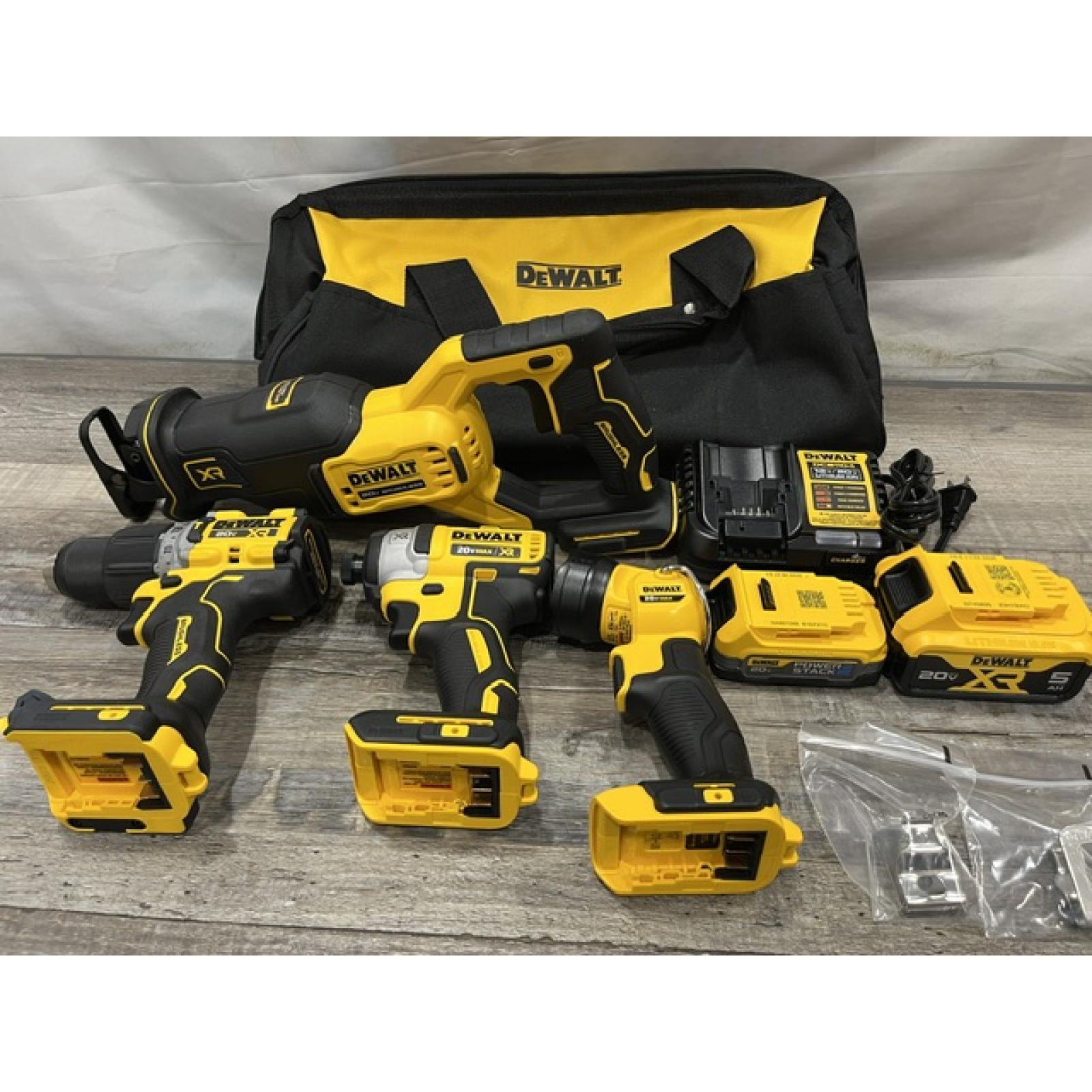 AS-IS Dewalt DCK449E1P1 20V MAX XR Brushless Lithium-Ion 4-Tool Combo Kit with (1) 1.7 Ah and (1) 5 Ah Battery
