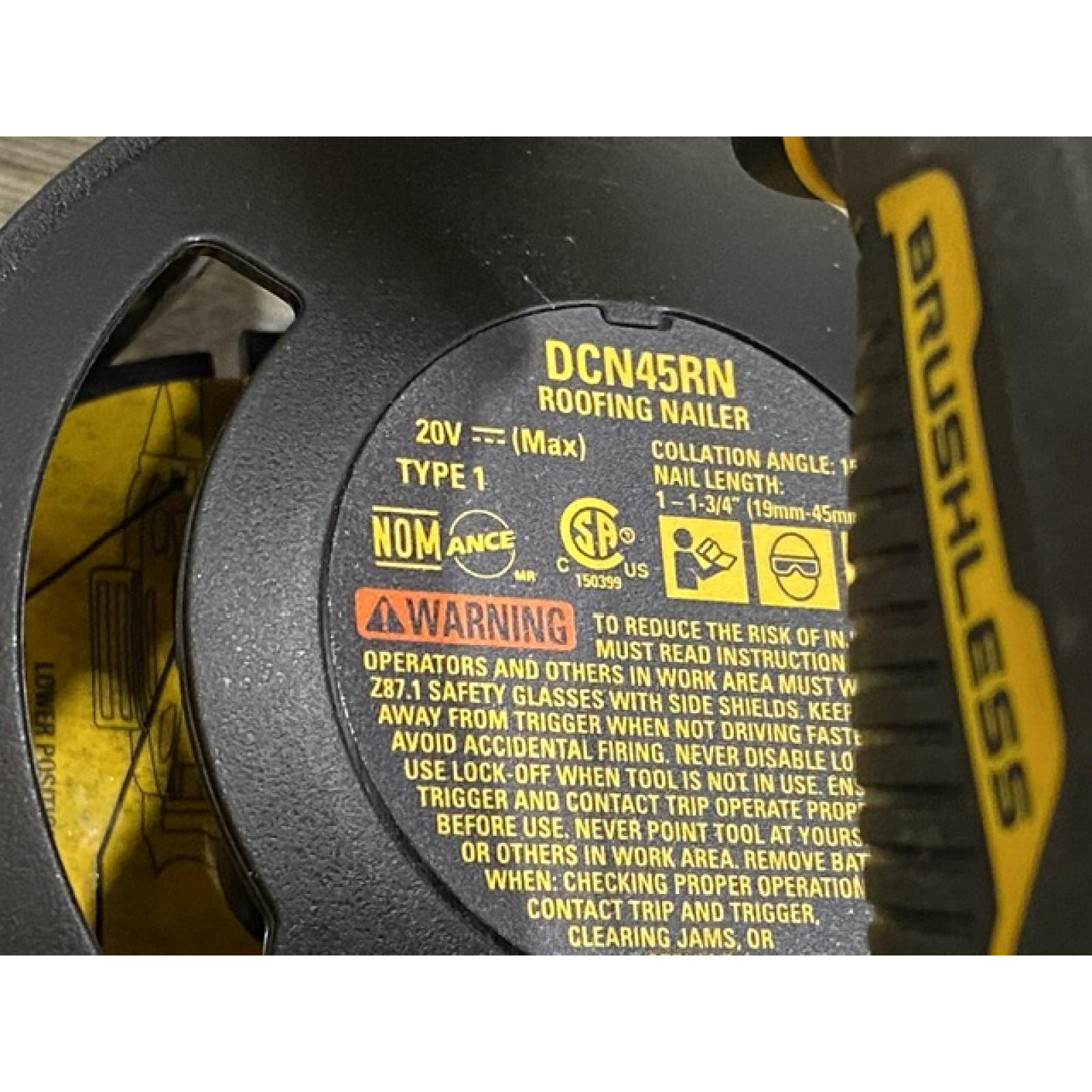 AS-IS DEWALT 20V MAX Lithium-Ion 15-Degree Electric Cordless Roofing Nailer Kit