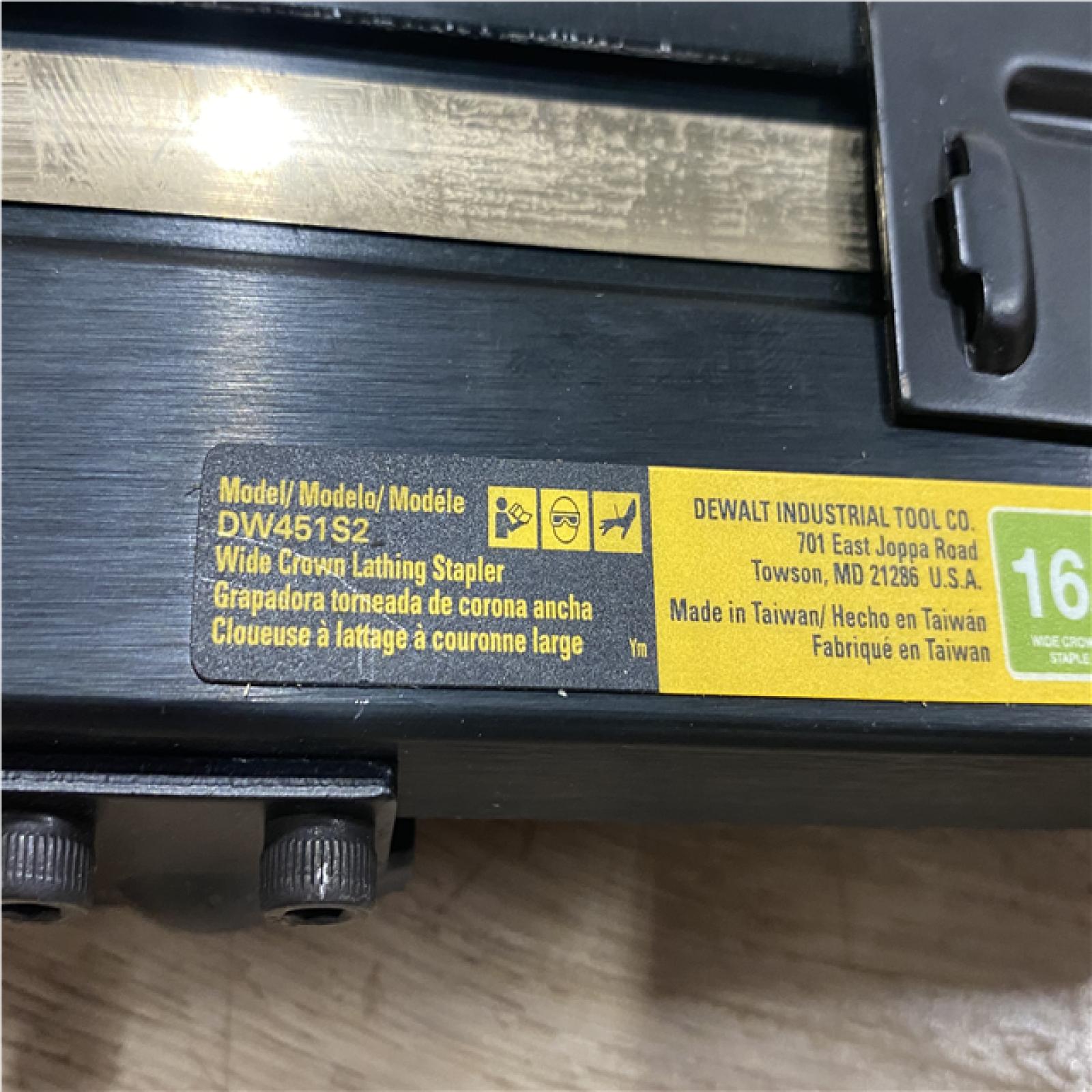 AS-IS DEWALT Corded Pneumatic 16-Gauge 1 in. Crown Lathing Stapler