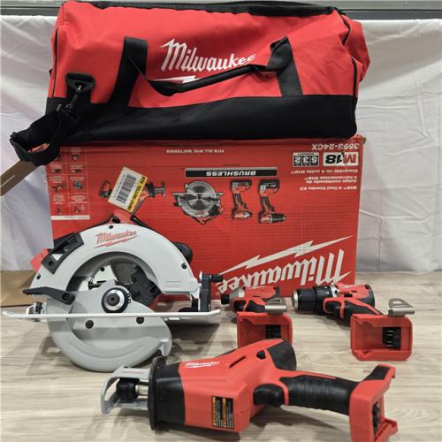 LIKE NEW! - Milwaukee M18 18-Volt Lithium-Ion Brushless Cordless Combo Kit (4-Tool) with 2-Batteries, 1-Charger and Tool Bag