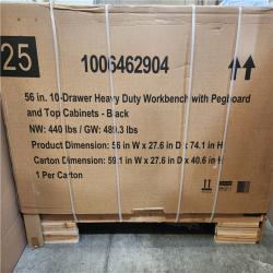 Phoenix NEW Husky 56 in. W x 27.6 in. D 10-Drawer Matte Black Heavy-Duty Mobile Workbench with Pegboard and Top Cabinets (SEALED)