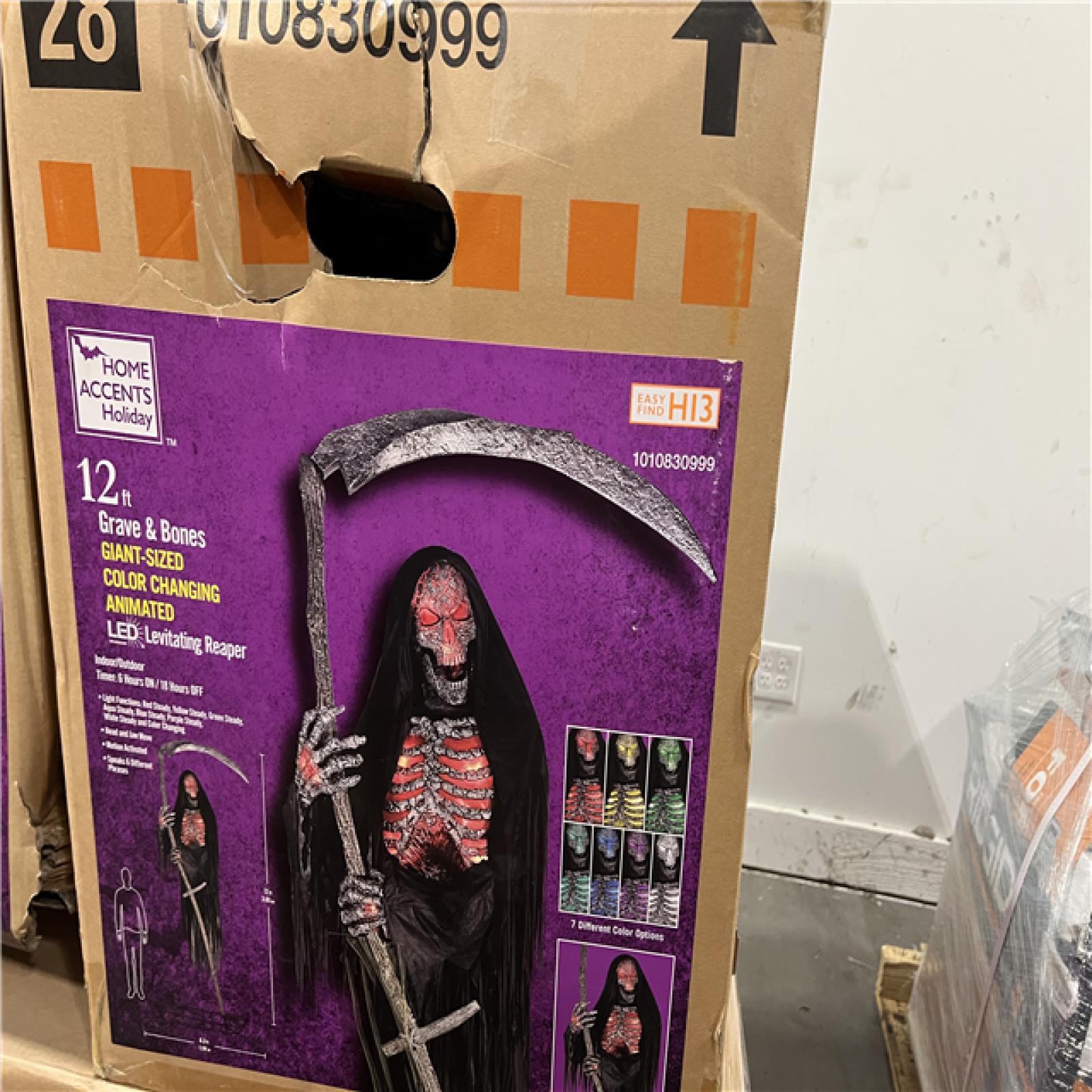 DALLAS LOCATION - ASI-IS Home Accents Holiday 12 ft. Grave & Bones Giant-Sized Color Changing Animated LED Levitating Reaper