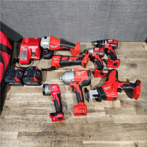 HOUSTON LOCATION - AS-IS MILWAUKEE 7 TOOL COMBO KIT W/ (2) BATTERY & CHARGER