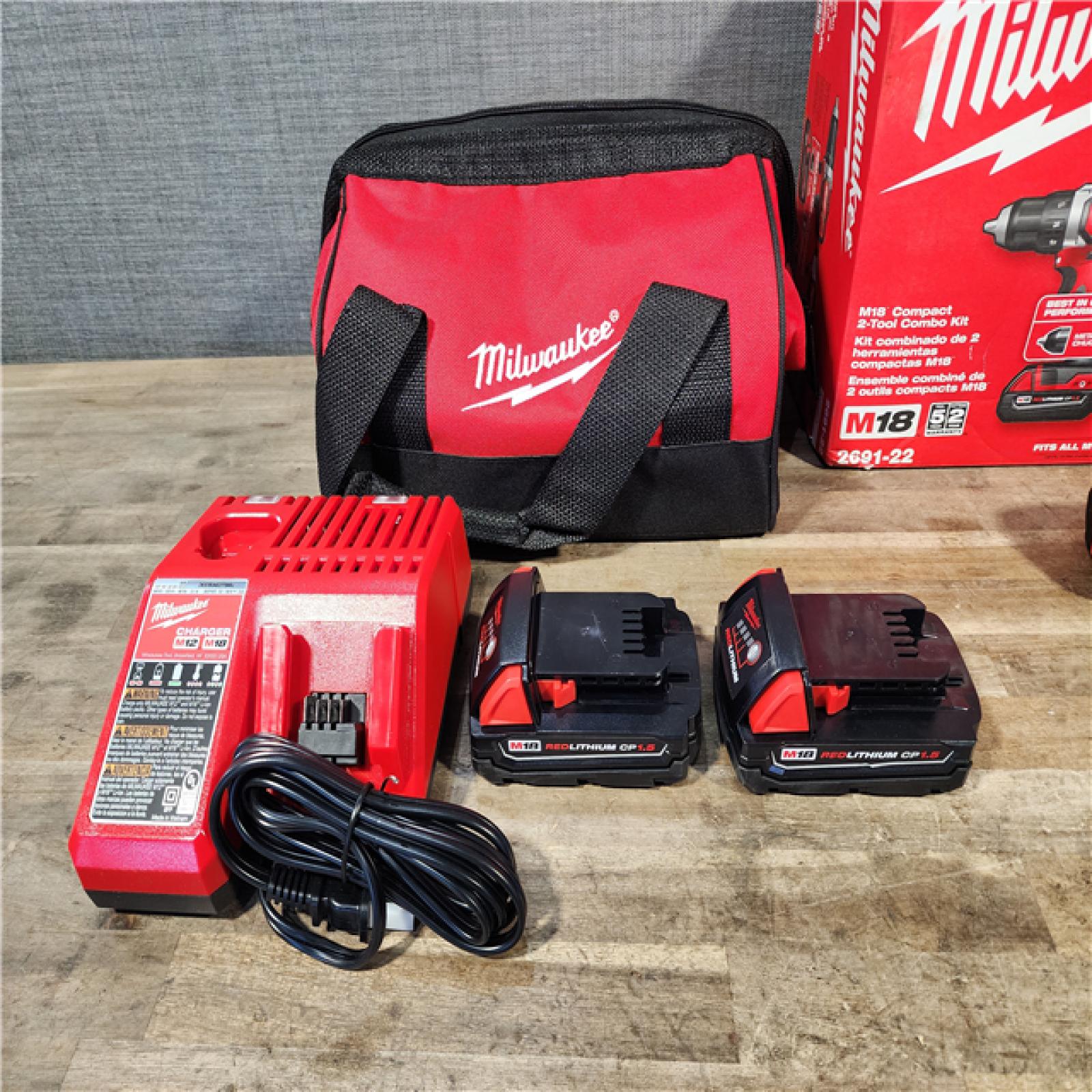 HOUSTON LOCATION - AS-IS Milwaukee 18V Cordless Brushed 2-Tool Drill/Driver and Impact Driver Kit